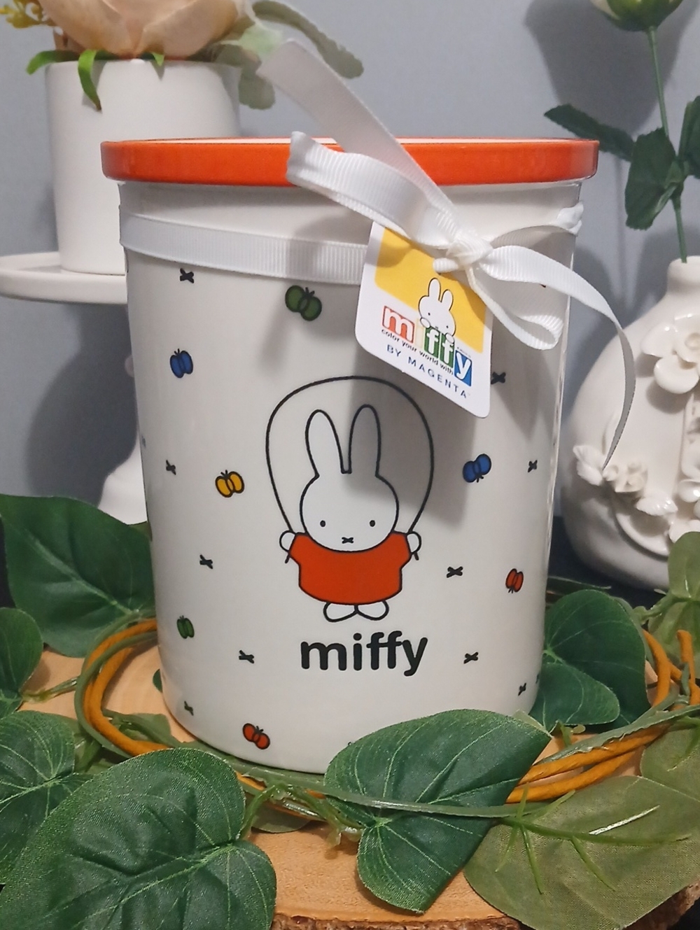 New!!! Miffy White Canister w Orange Rim NWT